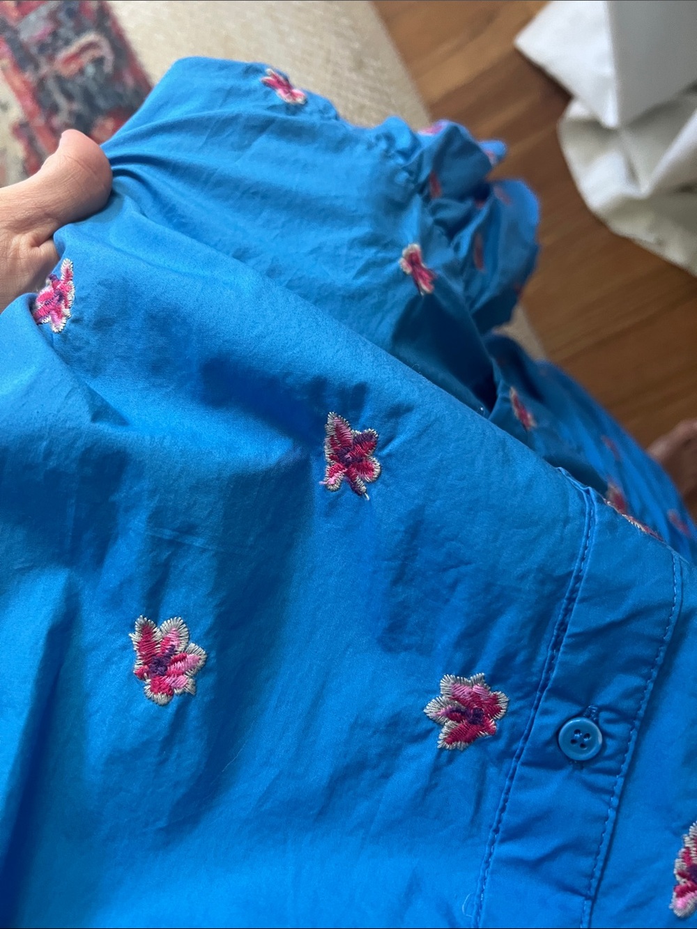 Zara Blue Midi Dress with Pink Floral Embroidery - Picture 2 of 4